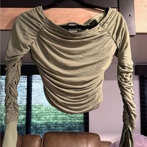 Princess Polly Olive Green Ruched Long Sleeve Crop Top